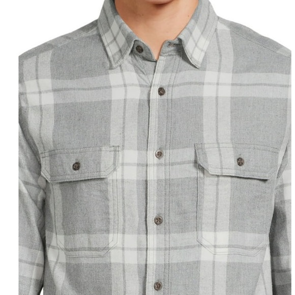 George 3XLT (54-56) Men's Long Sleeve Flannel Shirt Grey and White Plaid NWT - Picture 3 of 6